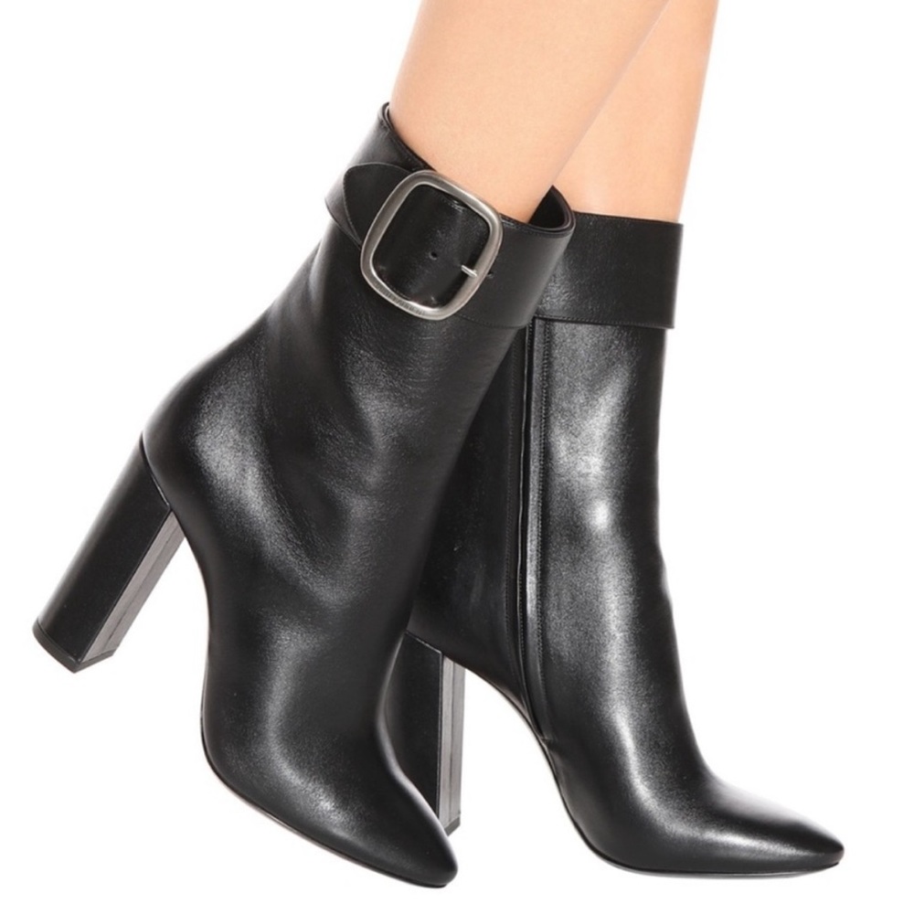 Saint Laurent Joplin Western Embellished Suede Block Heel Ankle Boots Black 35.5 - Picture 3 of 15